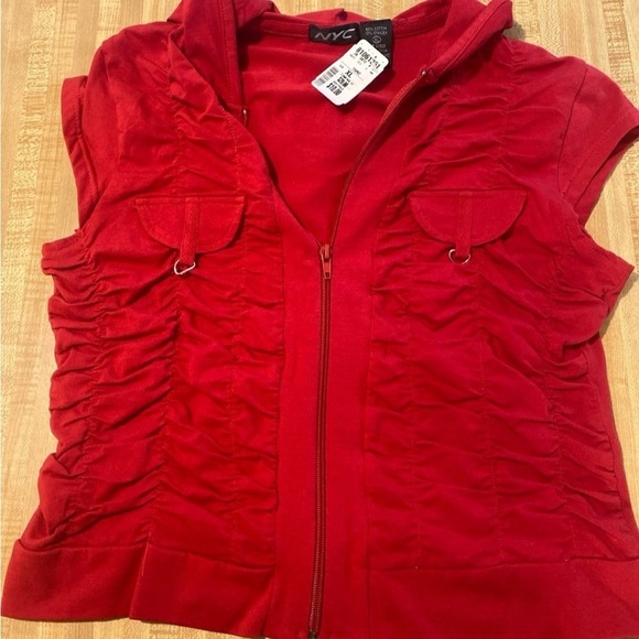 Vintage NYC Women Red Hooded Zipper Top NWT size L - Picture 10 of 10